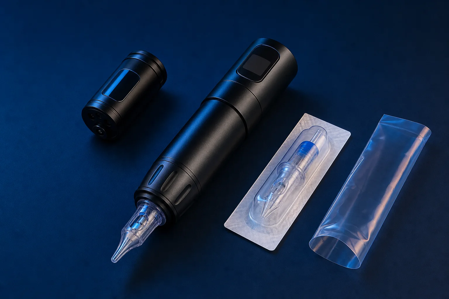 Современная беспроводная pen тату-машинка с аккумулятором, картриджем и барьерным рукавом