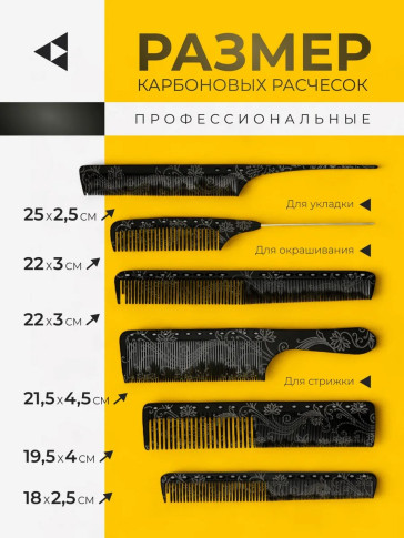 Набор карбоновых расчесок PRONOGTI Y3, 6 шт