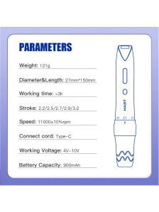 Тату-машинка DragonHawk Mast P60, беспроводная, ход 2.2-3.2 мм